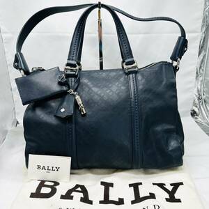 美品　Bally バリー　ショルダーバッグ　2way ボストンバッグ　レザー　本革　ハンドバッグ ネイビー　バッグ トート 