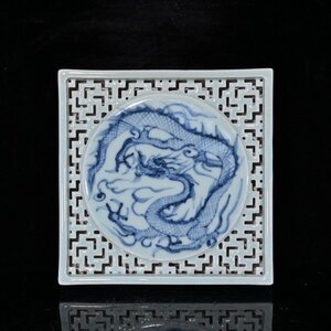 ◆古寳堂◆元 青花 龍紋 四方茶盤 古陶瓷品 極細工 古置物 古擺件 中国古美術 時代物 古董品