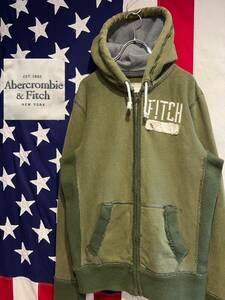 ★Abercrombie&Fitch★アバクロンビー&フィッチ★スウェットパーカー★フルジップ★裏起毛★フード裏サーマル★刺繍ロゴ★カーキ★Mサイズ