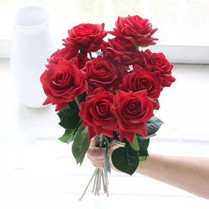#1540#【red】造花 アーティフィシャルフラワー 人工バラの花束 15本セット 結婚式 誕生日 バレンタインデー ギフトに