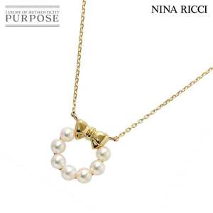 ニナリッチ NINA RICCI アコヤ真珠 3.3-3.2mm ネックレス 41cm K18 YG イエローゴールド 750 リボン パール Akoya Pearl Necklace 90196630