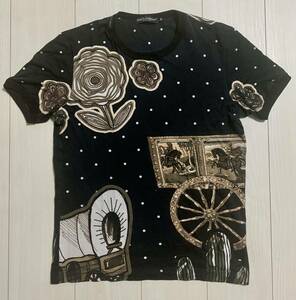 美品 ドルチェアンドガッバーナ メンズ 半袖Tシャツ イタリア製 DOLCE&GABBANA Tee BLACK ドルガバ トップス 水玉 ドット シャツ 黒