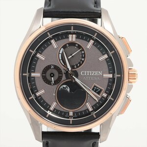 ■ 1円 ～ 正規 中古 参定12.6万■ CITIZEN シチズン ■ アテッサ BY1004-17X ■ ムーンフェイズ H874 ソーラー電波 チタン ブラック PG