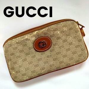 1円～ 高級 GUCCI グッチ オールドグッチ ポーチ 小物入れ バッグ ケース GG柄 GGロゴ レア ブラウン ベージュ 039-89-0214