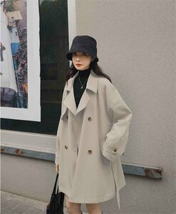 韓国ファッション トレンチコート カジュアル 可愛い M ブラウン