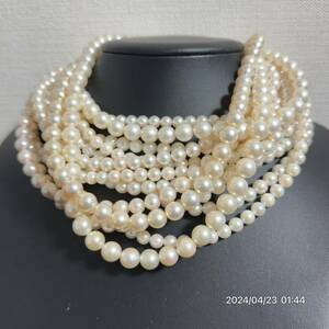 1000円〜　6 まとめ　美品　pearl パール　真珠 本真珠 バロック　8mm以上多数　ネックレス 12本セット　総重量約398g 送料無料　