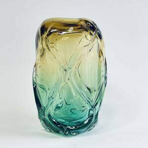 アートガラス　花瓶 A5 イエロー×グリーン グラデーション 工芸ガラス ハンドメイド フラワーベース 花器