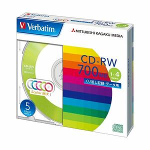 【新品】（まとめ）バーベイタム データ用CD-RW700MB 4倍速 5色カラーMIX 5mmスリムケース SW80QM5V1 1パック(5枚) 【×