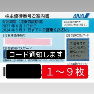 【コード通知のみ】ANA株主優待割引券１〜９枚【2024年05月31日までご搭乗可能】ANA／全日空／全日本空輸④