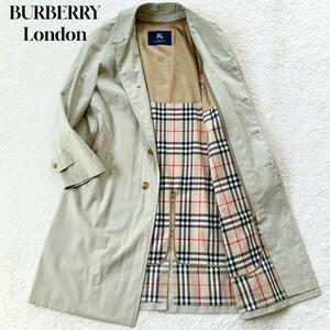 1円～ 極美品 バーバリーロンドン BURBERRY LONDONステンカラーコート ライナー付き 裏地 ノバチェック メンズ ライトベージュ L 1スタ