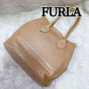 FURLA フルラ　トートバッグ　レザー　クロコ型押し