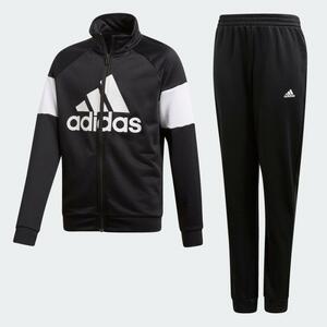 送料無料!! 新品 adidas アディダス 130 ビッグロゴが大人気!!快適素材!!ジャージ上下 ブラック 黒/白 トラックスーツ セットアップ 即決