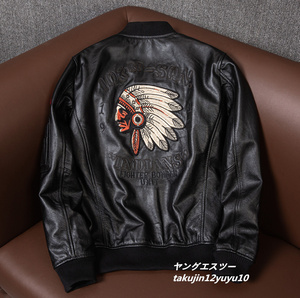 25万*本革 スタジアムジャンパー 牛革 ライダース 野球服 フライトジャケット イタリアンレザージャケット 刺繍 バイクウェア ブルゾン S