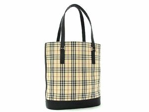 1円 ■新品■未使用■ BURBERRY バーバリー ノバチェック キャンバス ショルダーバッグ トートバッグ ベージュ系×ブラック系 AQ3473