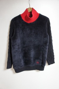 希少 UU UNIQLO ユニクロ × UNDERCOVER アンダーカバー パルキーフリース タートルネック プルオーバー 袖 ニット 紺赤 ネイビー 1201L