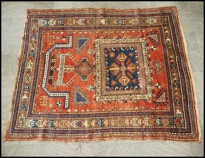 アンティーク カザフスタン 手織り絨毯 180×145cm程 ウール 詳細不明 敷物 敷き物 カーペット ラグ 306a