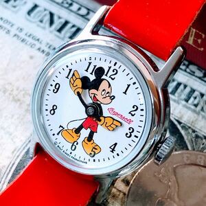 #2976【超可愛い！】 ディズニー ミッキーマウス 機械式 手巻き 腕時計 レディース ヴィンテージ アンティーク 動作品 インガーソル 1968年