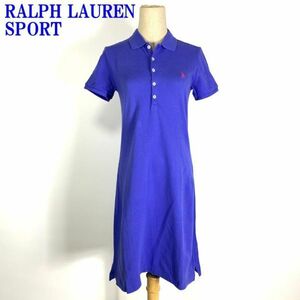 ラルフローレンスポーツ ひざ丈ワンピース 綿 ポロシャツ 青 RALPH LAUREN SPORT 半袖 ワンポイント刺繍 ブルー コットン S C9261