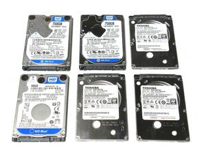 ☆2.5インチ HDD 500GB 4個 + HDD 750GB 2個 合計6セット /TOSHIBA/Western Digital Blue/動作確認済　中古品