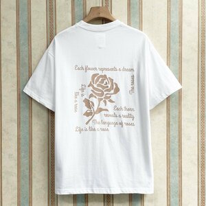 定番 定価2万 FRANKLIN MUSK・アメリカ・ニューヨーク発 半袖Tシャツ 綿100％ お洒落 英字 バラ カットソー 日常 ユニセックス サイズ2