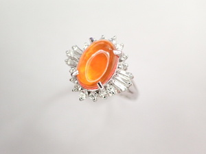 美品 Pt900 ファイアオパール1.34ct ダイヤ計0.40ct デザイン リング 指輪