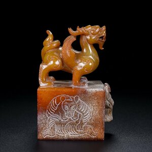 ◆古寳堂◆清 和田玉製 細密彫 神獣印章 置物 賞物 極細工 古置物 古擺件 中国古美術 時代物 古董品