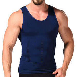 M size メンズ 極強力 加圧 シャツ 筋肉 トレーニング ウェア タンクトップ インナー ダイエット 脂肪燃焼 ネイビー 紺