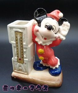 【昭和30年代ディズニー陶器】ミッキーマウス温度計付ペン立て 
