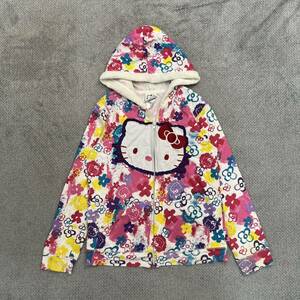 1円スタート! （20）Hello Kitty ハローキティー ジップパーカー サイズXL コットン サンリオ 総柄 ワッペン レディース トップス 最落なし