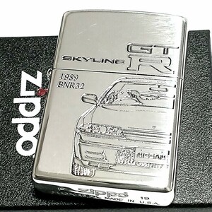 ZIPPO ライター スカイラインGT-R 生誕50周年記念 ジッポ R32 限定 日産公認モデル GTR-BNR32 シリアル入り シルバーイブシ 両面加工