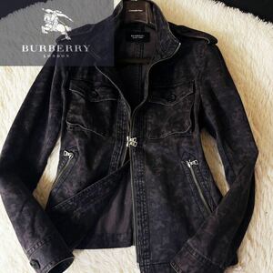 L46【カモフラ柄】定価10万●美品BURBERRY BLACK LABEL●ライダーズコーデ●Gジャン風ブルゾンジャケットコート バーバリーコート メンズ L