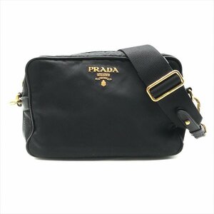 1円 良品 PRADA プラダ ２WAY ロゴ金具 ナイロン ショルダー バッグ ブラック a3328