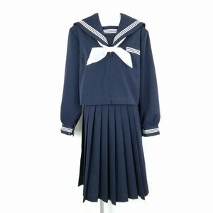 1円 セーラー服 スカート スカーフ 上下3点セット 170A 大きいサイズ 特大 冬物 白3本線 女子 学生服 中学 高校 紺 中古 ランクC EY7868