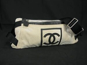 1円 CHANEL シャネル スポーツ ココマーク キャンバス ボディバッグ ウエストポーチ レディース メンズ ベージュ系×ブラック系 AV5957