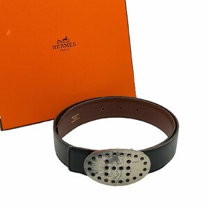 HERMES エルメス エヴリン ボックスカーフ×クシュベル リバーシブル SV金具 レディース ベルト サイズ 70 □A刻印 ブラック×ブラウン系