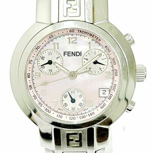 【1円スタート】FENDI フェンディ 4500L クロノグラフ SS ピンクシェル文字盤 クオーツ レディース腕時計 263019