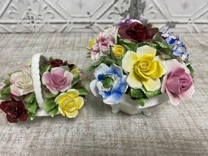 ★a-278　 ロイヤルドルトン 陶花 オブジェ 置物 飾物 ROYAL DOULTON フィギュリン バラ 薔薇 made in England フラワーオブジェ　セット