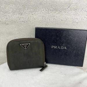 【贅沢品の極み】PRADA プラダ　折り財布 カードケース　コインケース　テスート　三角プレート　本革　レザー　ブラウン　カーキ