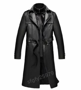 新品春秋メンズコート レザー ロングコート オーバーコート ジャケット トレンチコート トレンド 羊革 大きいサイズ 黒
