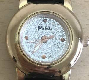 249-0232 Folli Follie フォリフォリ レディース腕時計　革ベルト　クオーツ　黒　ブラック　WF9R021SS 電池切れ　動作未確認