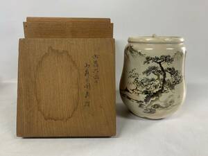 【0430y SY0101】 古萬古焼 山水図 水指 共箱有 古美術品 茶道具 