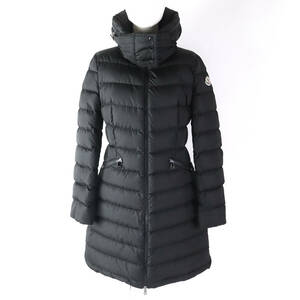 美品△MONCLER モンクレール 21-22AW FLAMMETTE フラメッテ ロゴワッペン付き ジップアップ ダウンコート ブラック 1 正規品 レディース