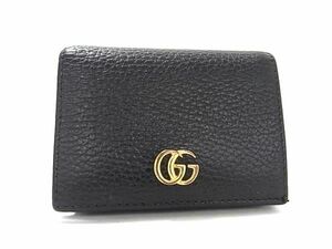 1円 ■美品■ GUCCI グッチ 456126 0416 GGマーモント レザー 二つ折り ミニ財布 コンパクウォレット ブラック系 FC4124