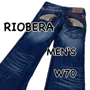 RIOBERA リオベラ 韓国ファッション ローライズ W24 ウエスト70cm XSサイズ ヒゲ加工 used加工 フレア ベルボトム メンズ ジーンズ M1559