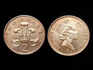 【イギリス】 1990年 2 ペンス 銅貨 コイン イギリス エリザベス２世 Pence