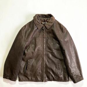 良好☆80s 90s USA製 Schott レザージャケット L こげ茶 ビンテージ 本革 フルジップ 革ジャン ダークブラウン ショット ビッグサイズ