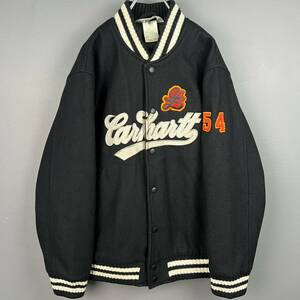 Wm516 正規品 Carhartt カーハート スタジャン スタジアムジャンパー ブルゾン フルスナップ ワッペン 刺繍 黒×白 メンズ