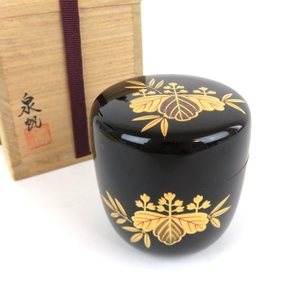 泉帆造 棗 黒塗り 蒔絵 漆器 茶道具 共箱付き 0504-056