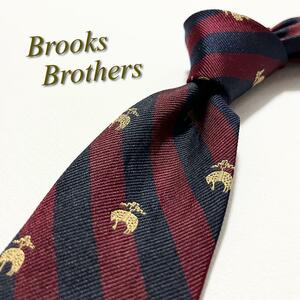 【美品】Brooks Brothers ブルックスブラザーズ ネクタイ ストライプ×ブランドロゴ柄 メンズ スーツ ハイブランド 高級 総柄 パターン柄
