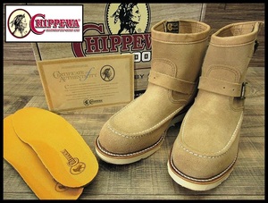 送無 USA製 黒タグ 新品デッド 純正ソール付 CHIPPEWA チペワ 97875 7インチモックトゥ エンジニア スエード レザー ブーツ サンド 28.0 ①